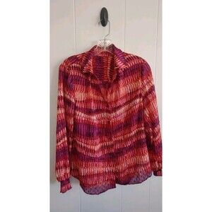 Women's Pink Pattern Lightweight Long Sleeve Button Up Size Medium